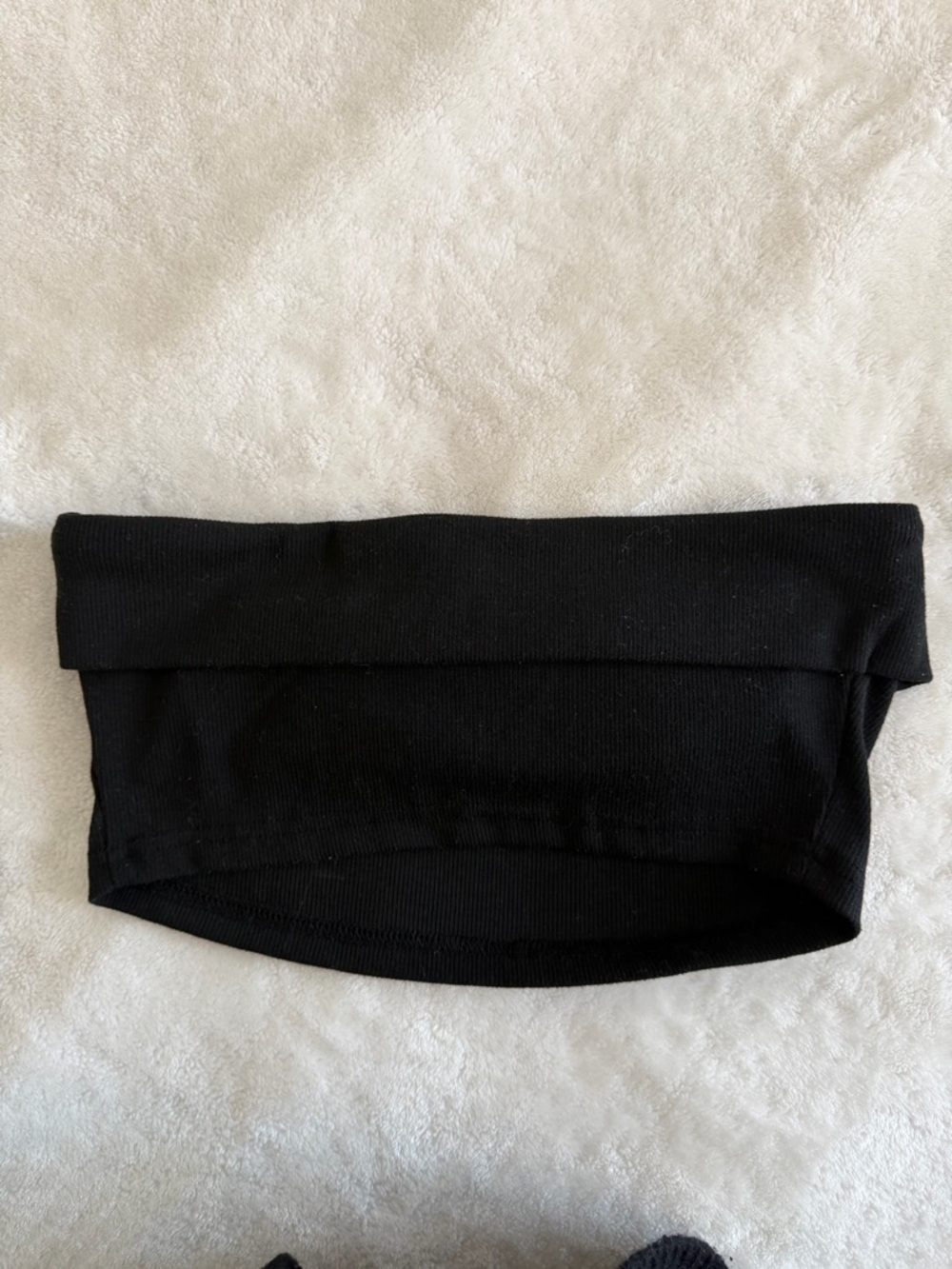 SHEIN Black Ribbed Fold-Over Tube Crop Top